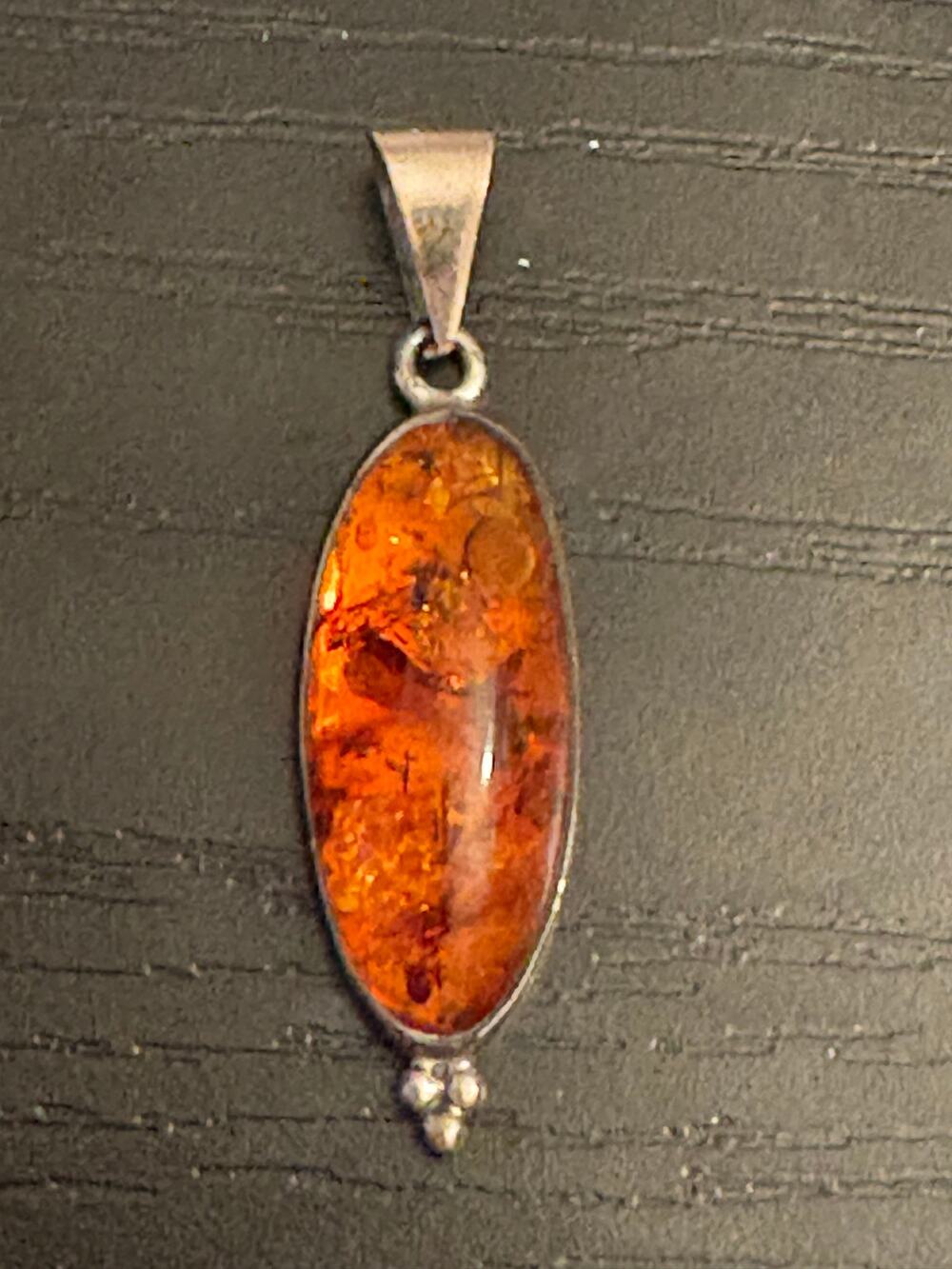 Sterling Silver Genuine Amber Pendant Natural Inclusions